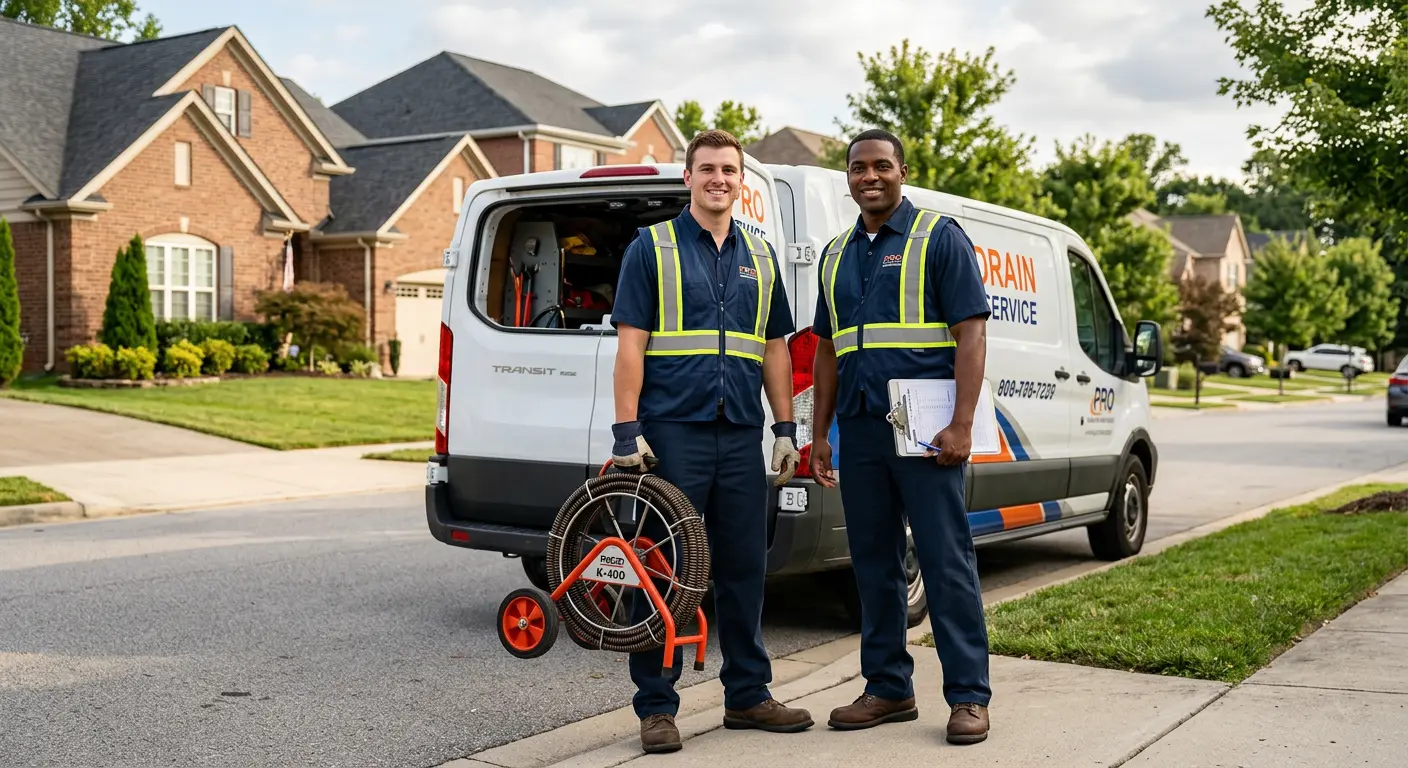 Sewer and drain service team with equipment ready for work in Groveland